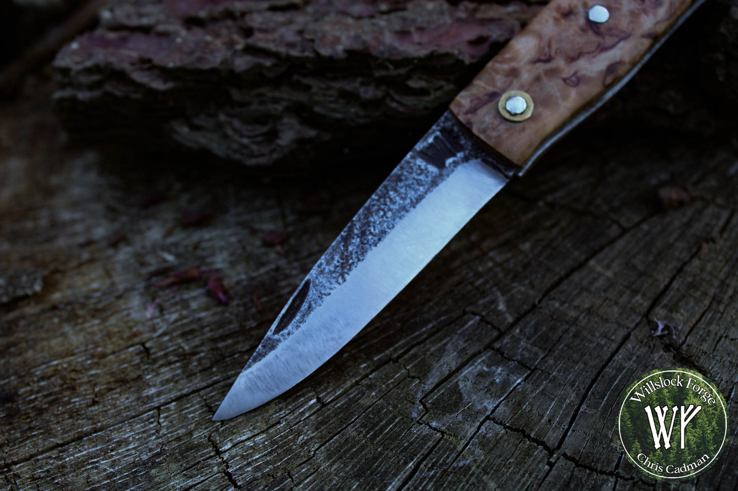 Hand-forged Slipjoint / UK Legal Folding Knife / Sheffcut Blade with Stabilized Masur Birch / UK Legal