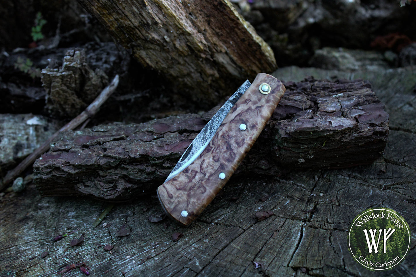 Hand-forged Slipjoint / UK Legal Folding Knife / Sheffcut Blade with Stabilized Masur Birch / UK Legal