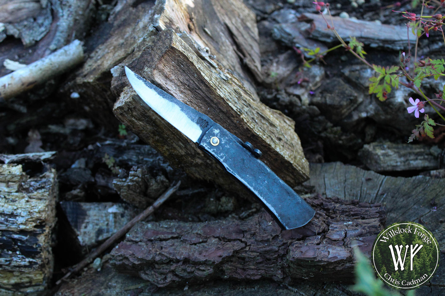 Fully forged blacksmith friction folder / 1084 Carbon Steel Blade / Forged Iron handle / UK Legal Pocket Knife