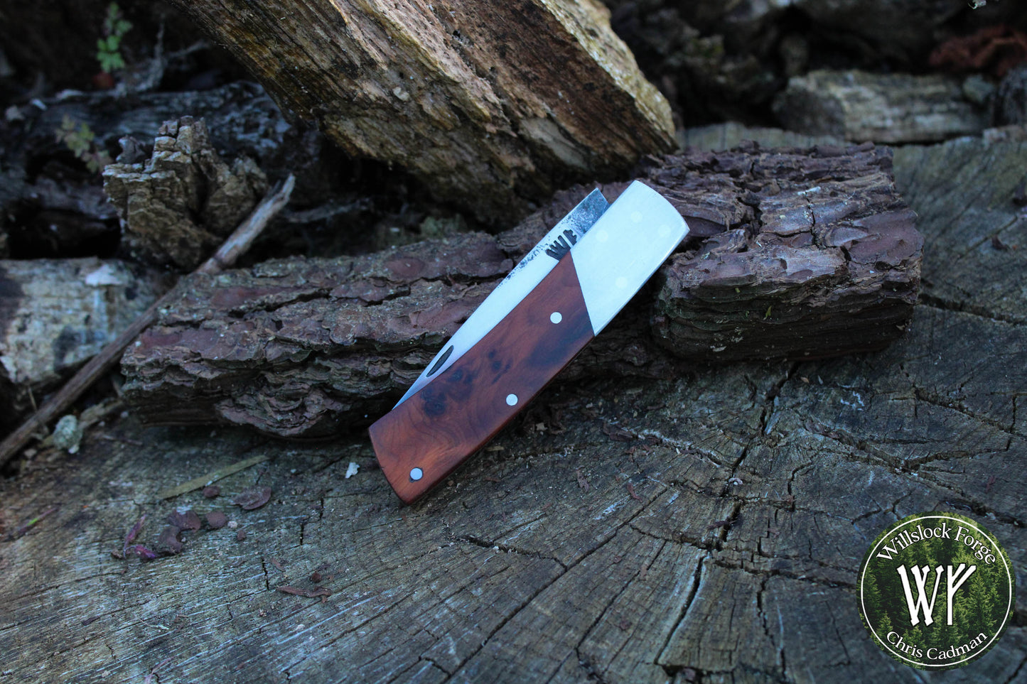 Hand-forged Folding Knife / Heavy Duty Slipjoint / 1084 Carbon Steel & English Yew Burl / UK Legal Pocket Knife