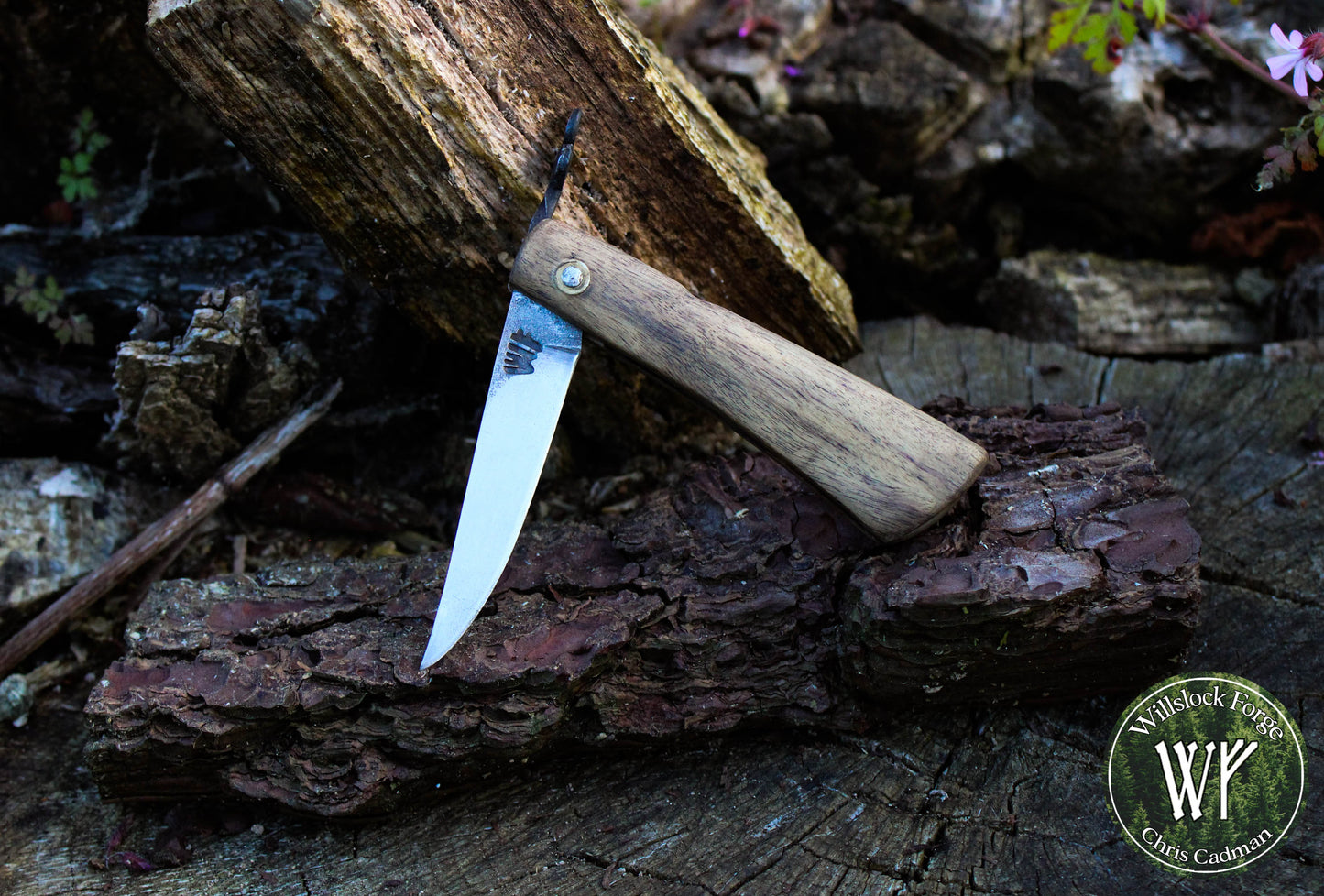 Hand-forged folding knife / Viking Friction Folder with Pale Moon Ebony handle / UK Legal