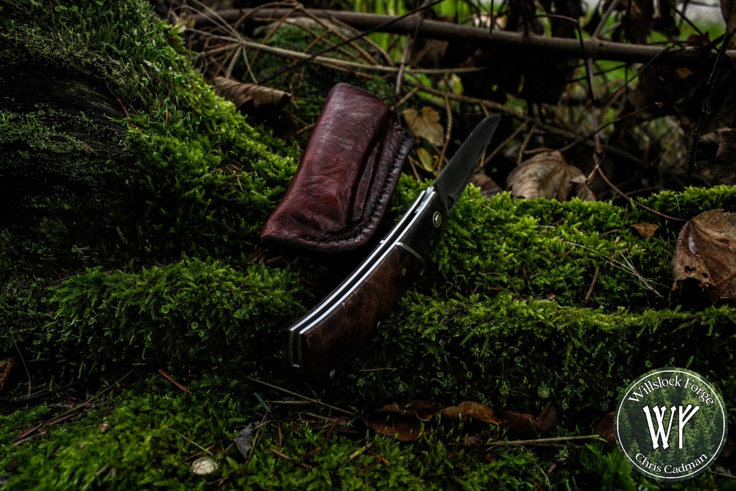 Hand-forged Slipjoint / Pattern-Welded San Mai blade with Elm & Ash Burl (Stabilized) Scales / UK Legal Pocketknife