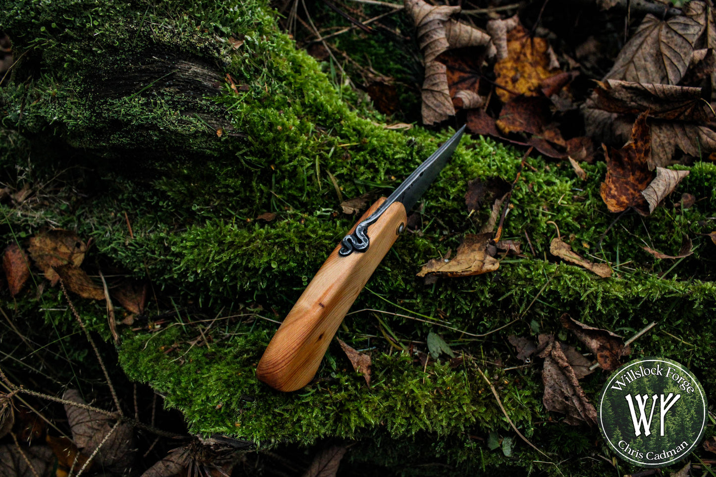 Hand-forged folding knife / Pattern-welded Viking Friction Folder with Welsh Yew Burl handle / UK Legal