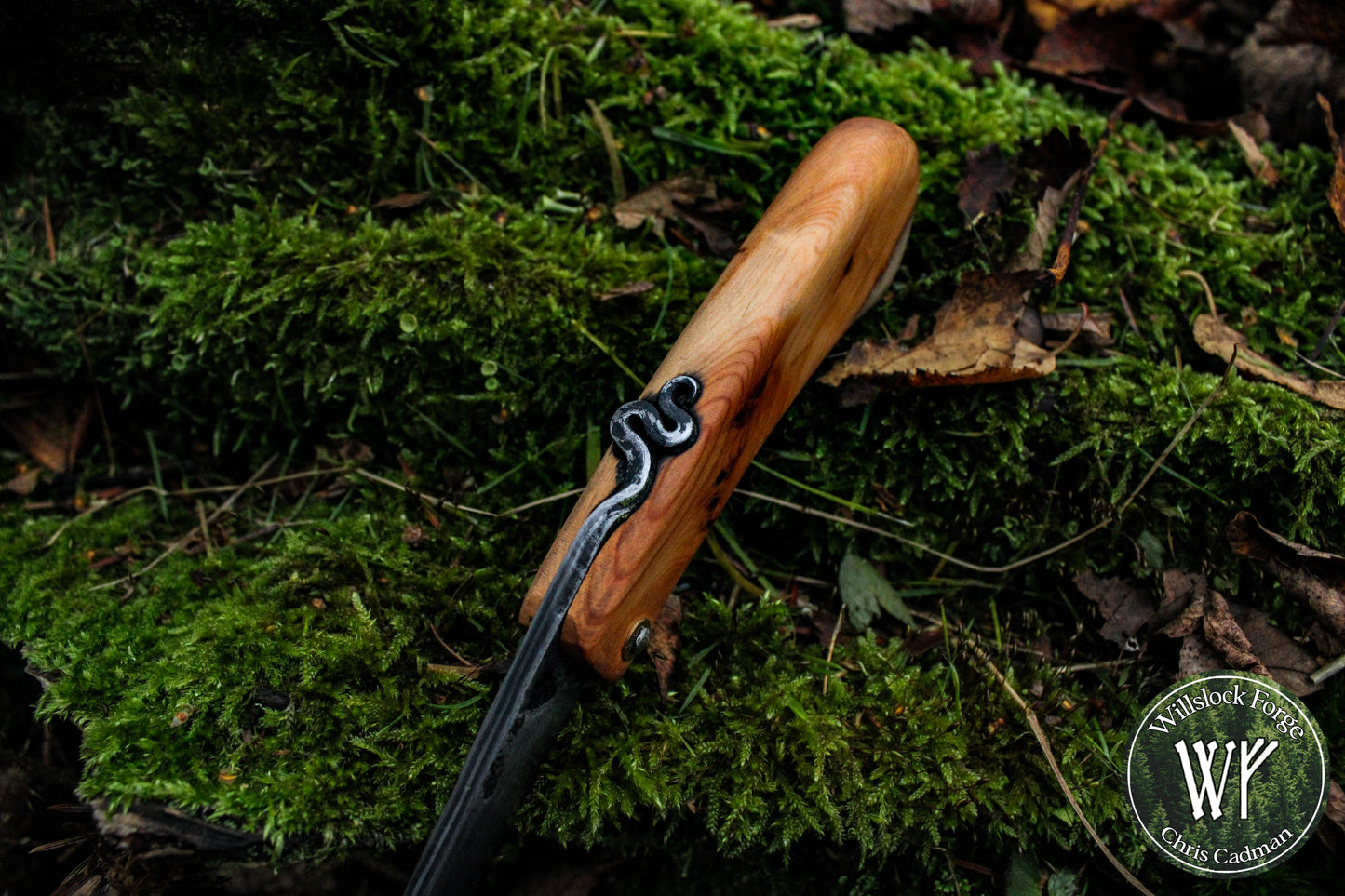 Hand-forged folding knife / Pattern-welded Viking Friction Folder with Welsh Yew Burl handle / UK Legal