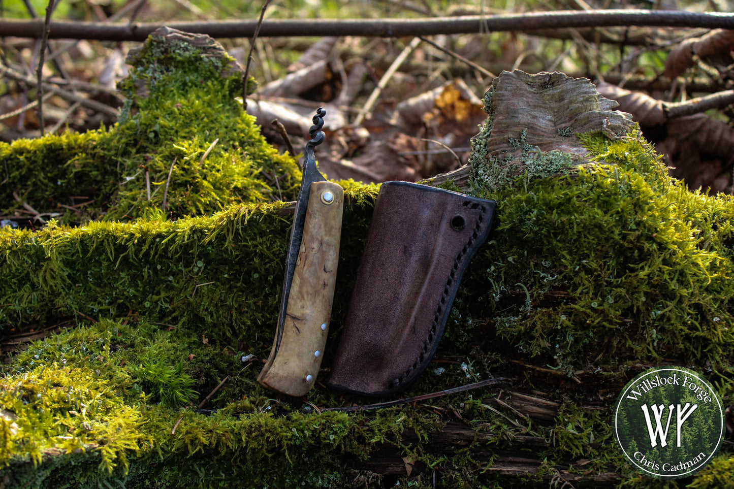 Hand-forged Viking Friction Folder / 15n20 Blade / Stabilized Holly & Elm handle / UK Legal Pocket Knife