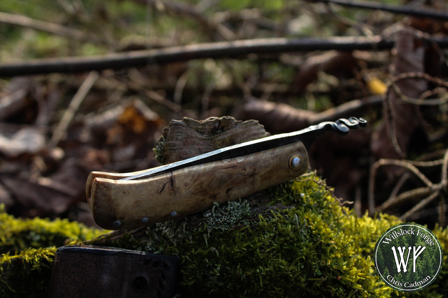 Hand-forged Viking Friction Folder / 15n20 Blade / Stabilized Holly & Elm handle / UK Legal Pocket Knife