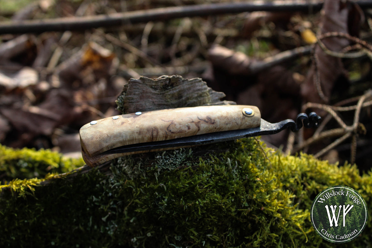 Hand-forged Viking Friction Folder / 15n20 Blade / Stabilized Holly & Elm handle / UK Legal Pocket Knife