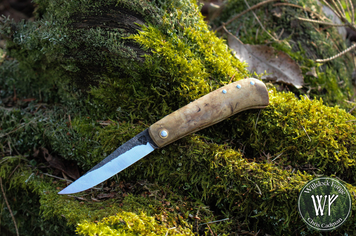 Hand-forged Viking Friction Folder / 15n20 Blade / Stabilized Holly & Elm handle / UK Legal Pocket Knife