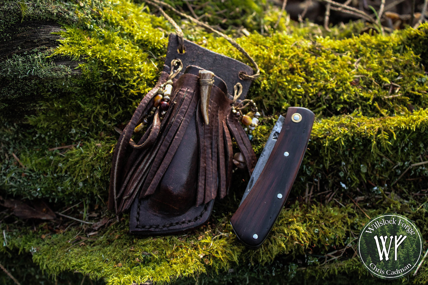 Hand-forged Slipjoint / UK Legal Folding Knife / Pattern-welded blade with Stabilized Bog Yew / UK Legal